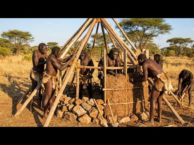 Building houses in the forest (ASMR) - Prehistoric humans built their own homes using mud and wood.