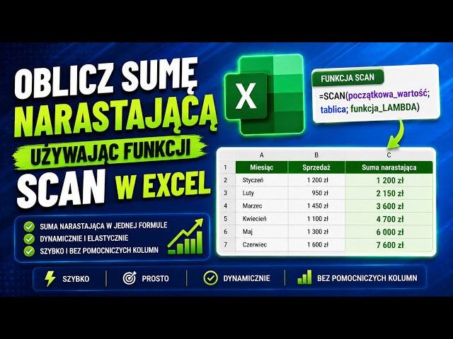 Oblicz sumę narastającą używając funkcji SCAN w Excel