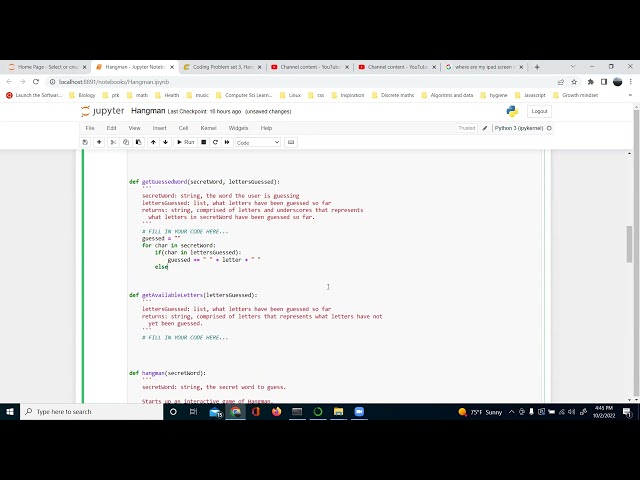 MIT 6.00.1x: Problem 3.2 Hangman