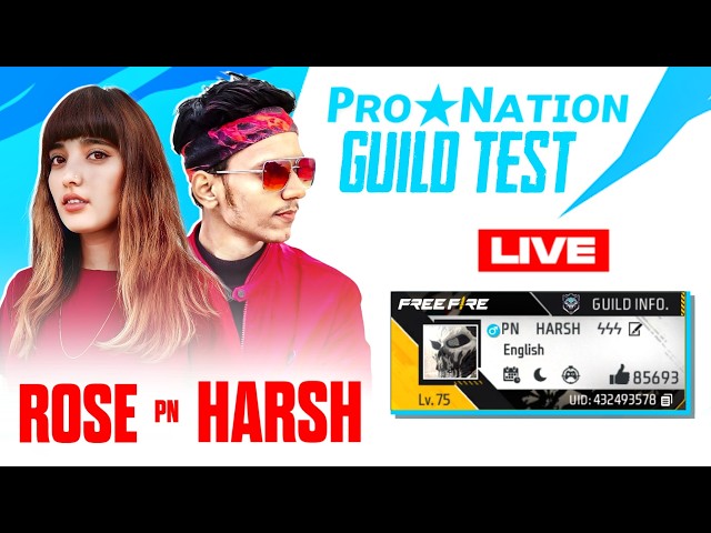 PRO NATION GUILD TEST - FREEFIRE LIVE 🥵🔥 - #PNHARSH #SHORTS #PNROSE