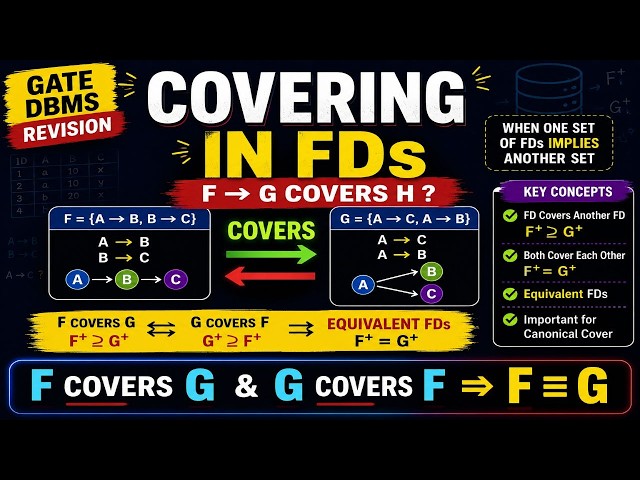 Covering in DBMS | Equivalent Functional Dependencies (FDs) | Canonical Cover | GATE DBMS Revision