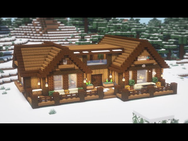 Minecraft: How To Build a Large Winter Log House Tutorial(#7) | 마인크래프트 건축, 통나무 집 짓기, 인테리어