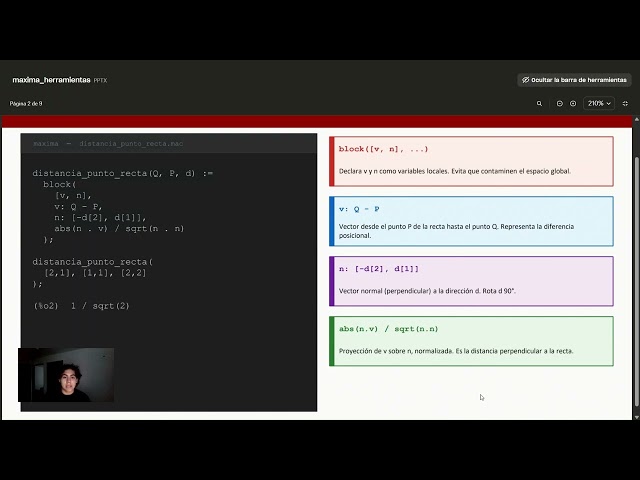 Distancia de punto a recta con enfoque vectorial usando función de máxima, explicación