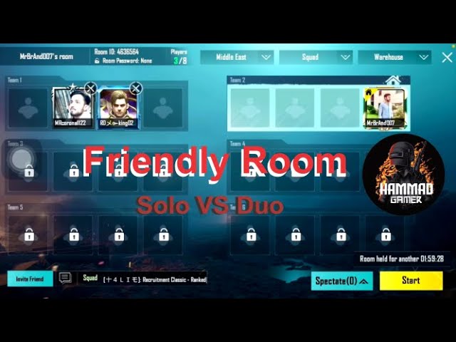 PUBG MOBILE / FRIENDLY ROOM  /  SOLO VS DUO  / TDM  / Hammad Gamer