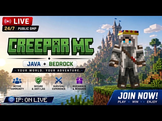 🔴 CREEPPERMC Public SMP | Java+pe  24/7 | LIVE Day 7 #minecraft #shortslive #shortsfeed #tranding