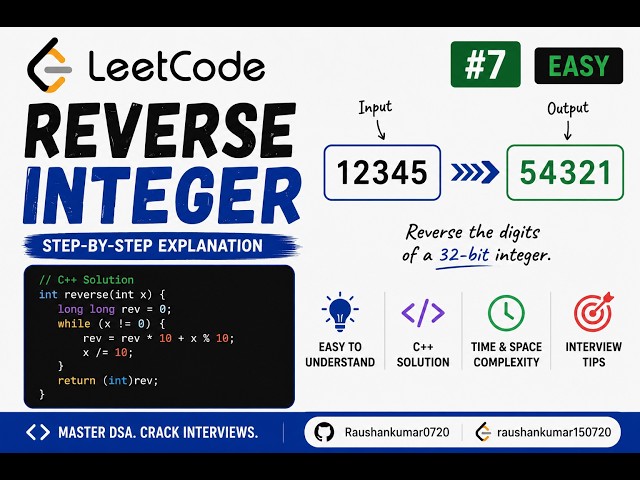 LeetCode 7 Reverse Integer Deep Dive | Overflow Logic & C++ Solution