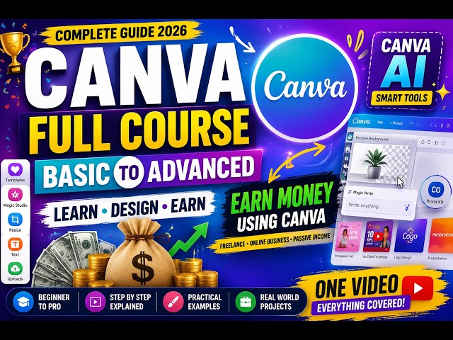 Canva Full Course for Beginners to Advanced || Graphic Design, AI Tools & Make Money with Canva