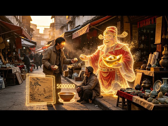 窮到只剩5塊錢，他還把最後一口飯給了乞丐。誰知那竟是財神爺下凡歷練！一飯之贈換透視天眼，從此古玩賭石橫著走，逆襲成一代撿漏之王！