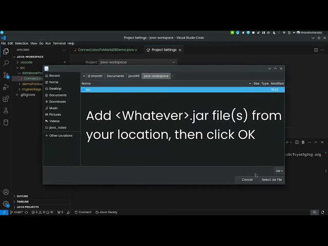 Configure Class path, Add .jar files in VS Code, Driver not Found in VS code