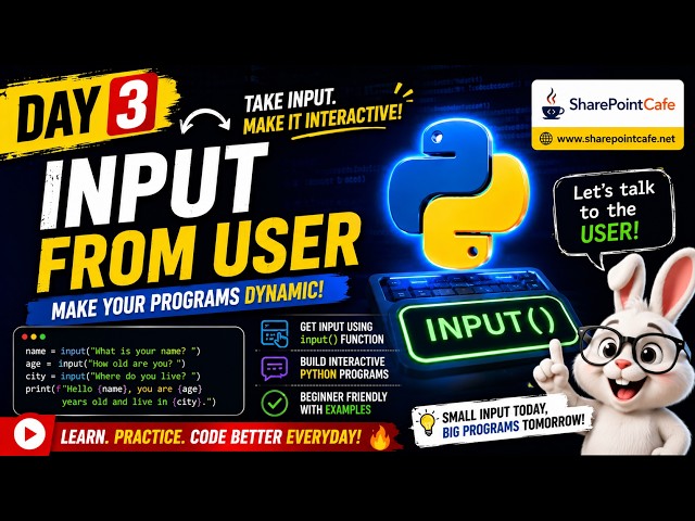 Python Tutorial Day 3 | Input From User in Python | Beginner Python Course #pythontutorial #python