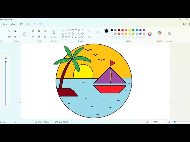 Easy Beach Sunset Scenery in MS Paint | Laptop MS Paint Drawing Tutorial | Step-by-Step