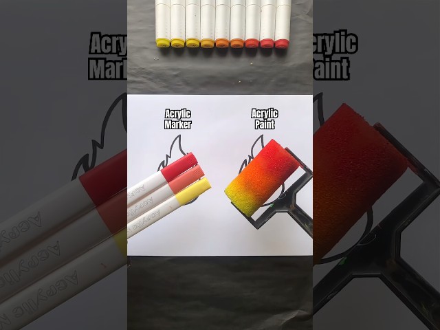 Which one's better?💀|| Acrylic Marker vs Paint Fire🔥🌇 #sendit #art #viral #paint #marker #shorts