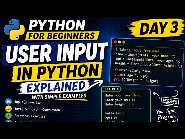 Python Tutorial for Beginners | Day 3: User Input in Python Explained with Simple Examples 🐍
