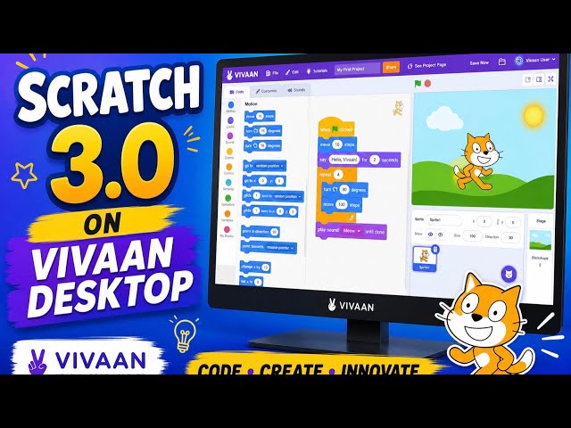Scratch 3.0 on Vivaan Desktop 🔥 |Learn Coding for Kids |Easy Programming Tutorial |Scratch Animation