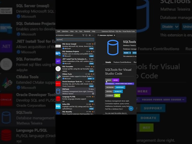 sql extension in vscode #shorts #vscode #sql