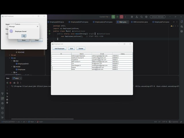 Employee CRUD Application Using Java Swing MySQL