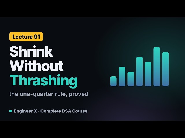 Dynamic Array Shrinking: Why Halving at Half Full Thrashes, and the 1/4 Rule | DSA Course L91