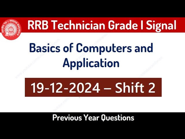 RRB Technician Grade 1 Signal Previous Year Questions - Basics of Computers and Application 2026 