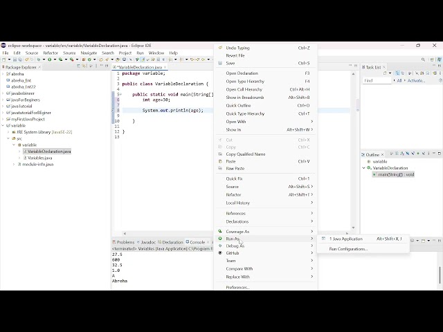 java tutorial for beginners in Amharic: variable