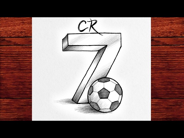 CR7 Easy 3D Drawing ⚽ | 3D Cristiano Ronaldo Number 7 Pencil Sketch Tutorial