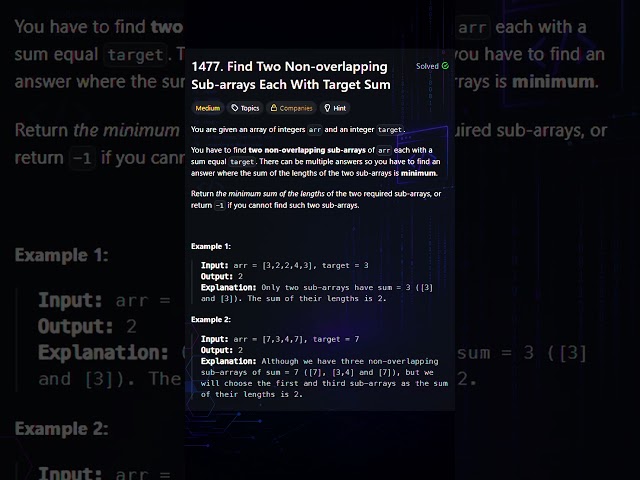 LeetCode 1477: The O(n) Trick for Two Subarrays #leetcode #coding#dsa #python