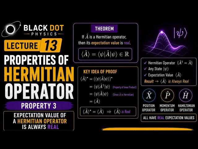 Lecture 13 | QM | hermitian operator property 3 | expectation value of a hermitian operator is real