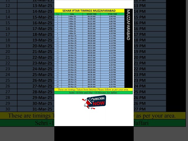Muzaffarabad Ramzan Timings 2025 Sehar Iftar Timings Ramadan #muzaffarabad #shortsfeed Time table