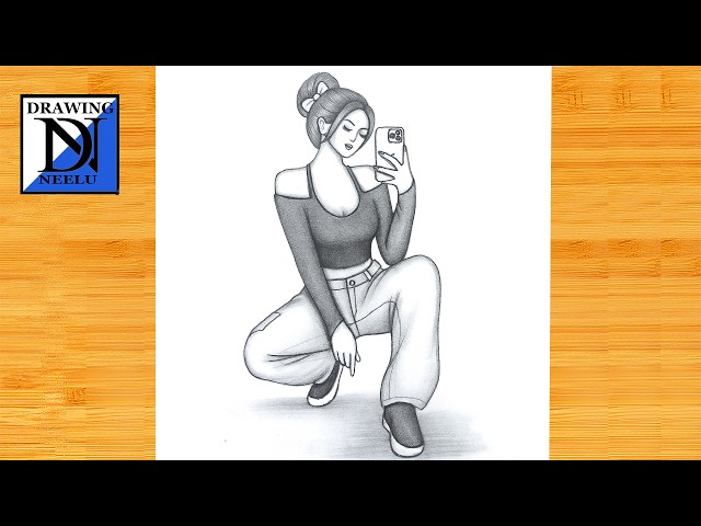 How to draw a Sitting Girl taking selfie -Drawing easy || pencil sketch for beginner || Girl drawing
