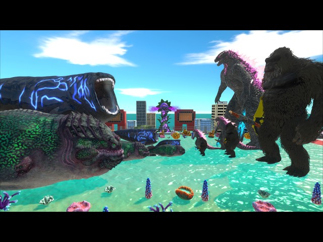 Evolved Godzilla + Kong 2024 Size Comparison VS The Bloop + Moeder - Animal Revolt Battle Simulator