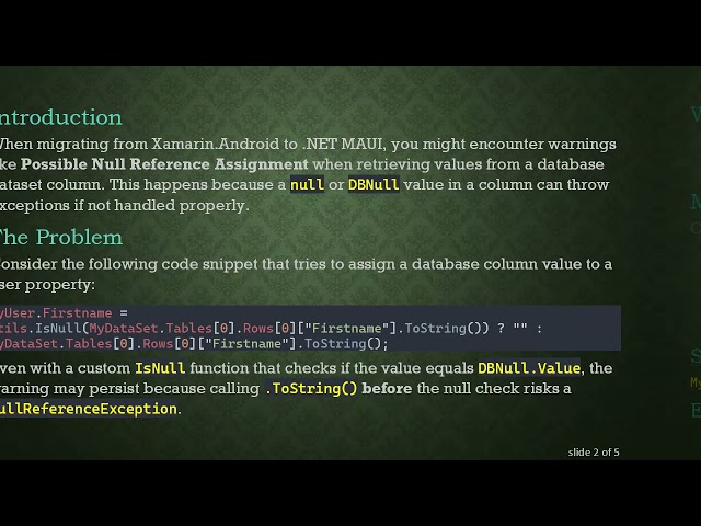 Handling null Values in DataSet Columns Safely in C#  .NET MAUI