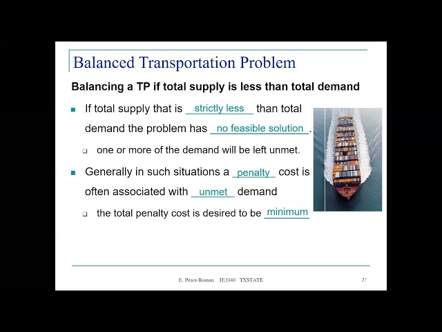 Lecture 9P2: IE 3340 Operations Research - Transportation Model