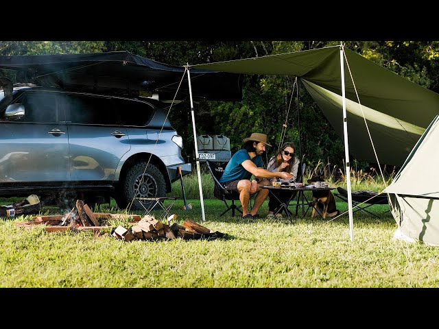 Relaxing Couple Camping in Nature | Dutch Oven Campfire Pizza | ASMR