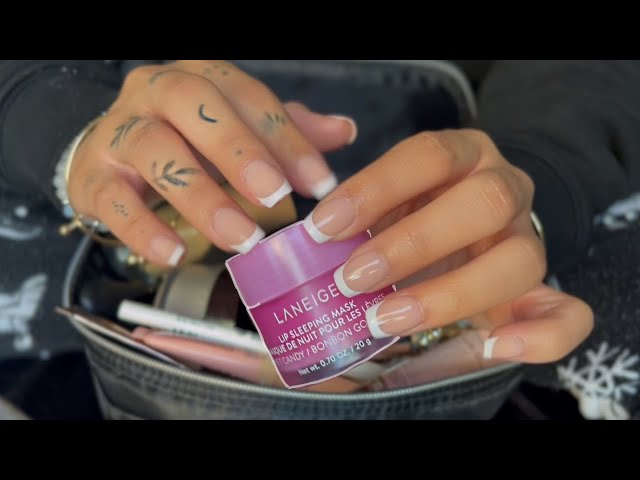 ASMR Tapping on Makeup, rummaging through bag *tingly*