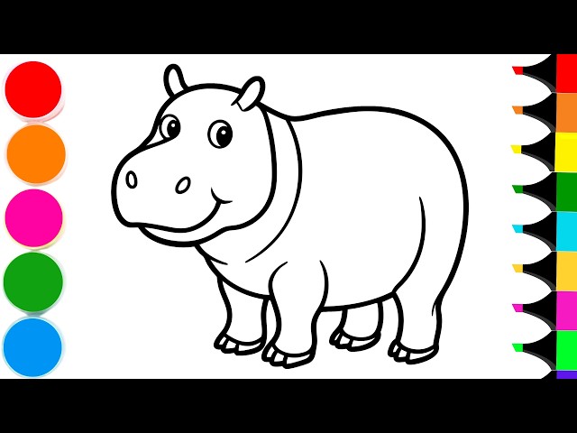 How to Draw Cartoon Hippo Step by Step | Drawing and Coloring a Cute Hippo | Hippo Drawing