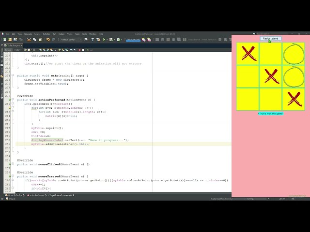 Building Interactive Tic Tac Toe game With Java JTable(Hand written code)
