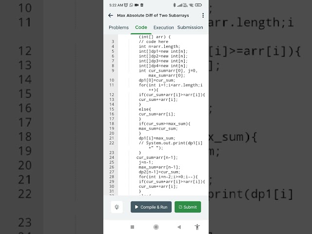 DSA Coding challenge: Max absolute Diff of two subarrays