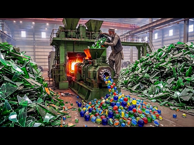 Incredible Process of Recycling Waste Glass Without Safety Equipment-Mass Production of Glass Marble