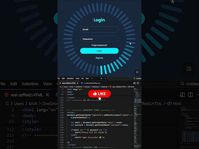 🔐 Beautiful Animated Login Form using HTML & CSS #webdevelopment #coding #htmlcss #shorts