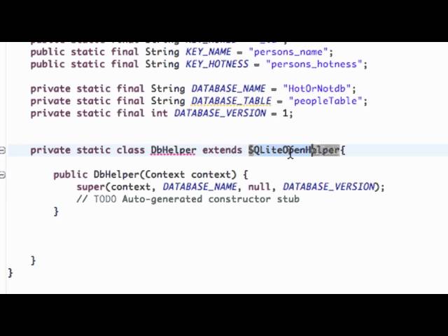 Android Developing Applications Tutorial   113   SQLite class implementing SQLiteOpenHelper