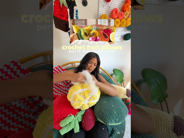 Crocheting fruit pillows: part 15 🍋✨ #crochet #crocheting #crochetwithme #beginnercrochet