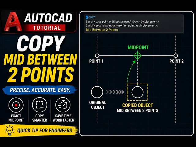 AutoCAD COPY Command | Copy Objects Mid Between 2 Points