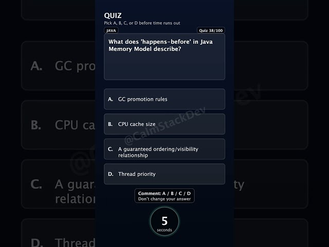 Quiz - 038 | What does 'happens-before' in Java Memory Model describe? | #shorts #java #quiz