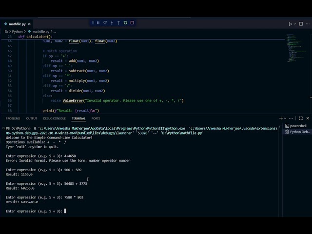 Calculator using python script 