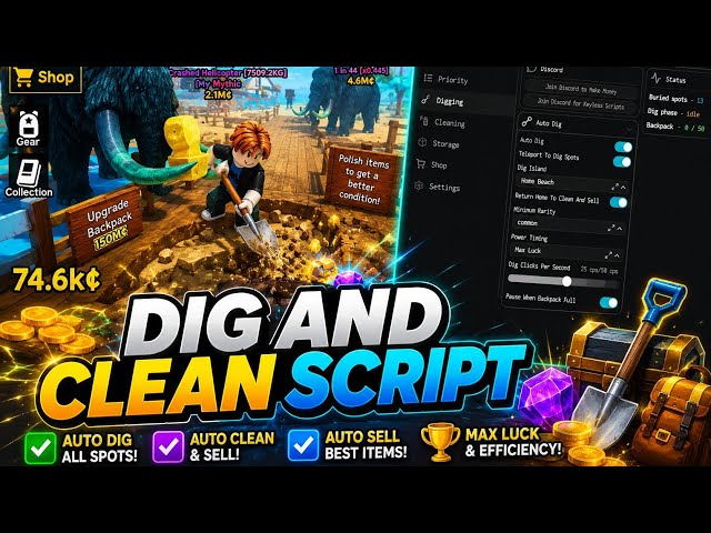 [🧼] DIG AND CLEAN SCRIPT | AUTO DIG, AUTO CLEAN, AUTO DETECT AND MORE... (KEYLESS)