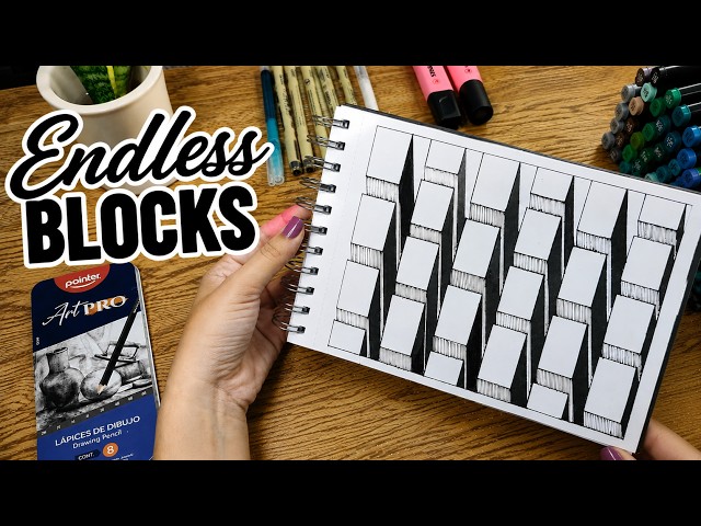 How to Draw Endless 3D Blocks Optical Illusion (Step by Step) | Relaxing Line Art