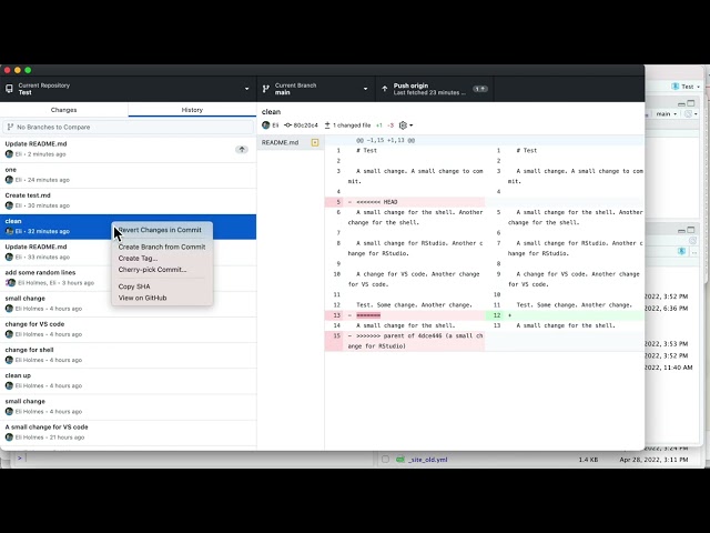 Revert a single file to the status at a particular commit.
