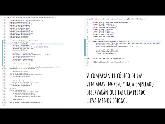 proyecto gestión empleados java mas swing 05 capa interfase implementando JFrameHija y bajaEmpleado