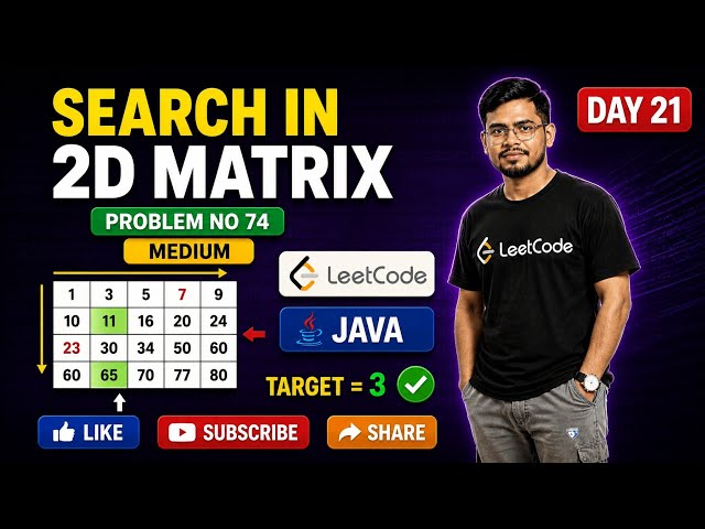 Search a 2D Matrix🚀 | LeetCode 74 (Medium) 🔥 | Day 21 | Java | Binary Search Trick