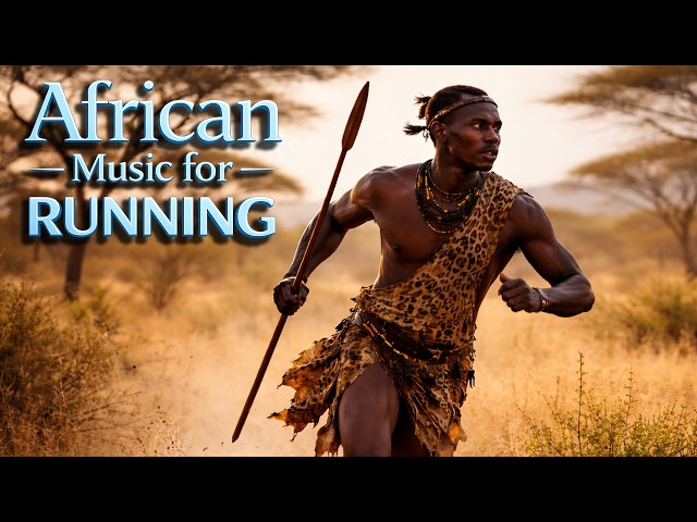Primitive hunting in the savannah to the music of tribal drums