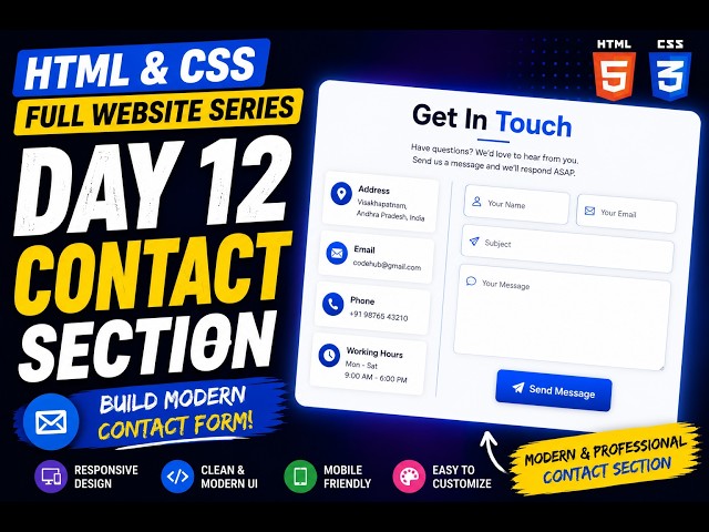 Build Contact Form with HTML & CSS | Day 12 | Complete Website Series
